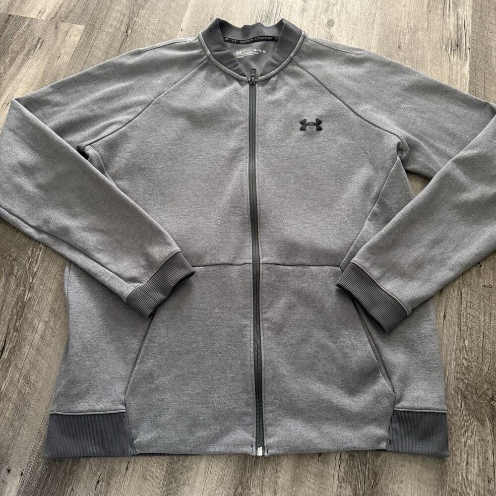 Under Armour UA Double Knit Bomber Jacket Mens Size XL Fitted Zip Gray 1347272